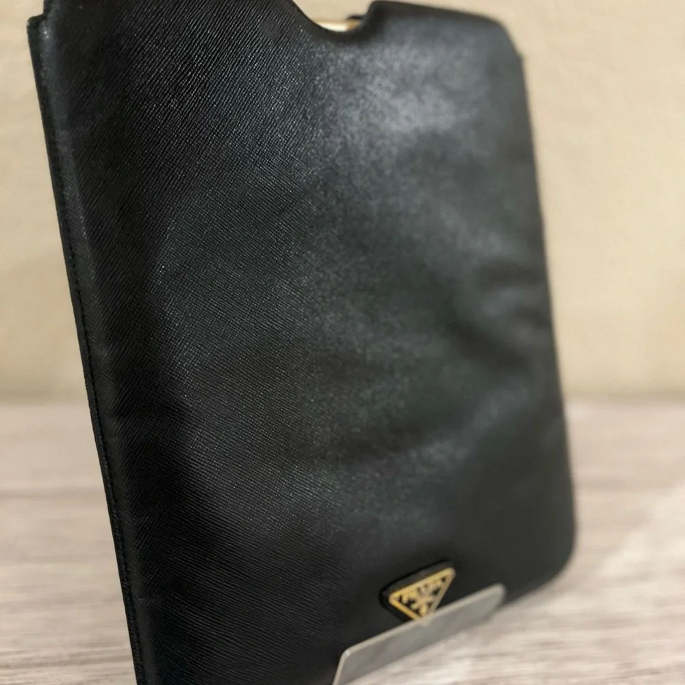PRADA Red and Black Saffiano Leather iPad Sleeve with flame 🔥